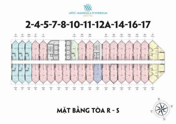 Mặt bằng căn hộ tầng 2-4-5-7-8-10-11-12A-14-16-17 Block Ruby & Sapphire - Apec Mũi Né