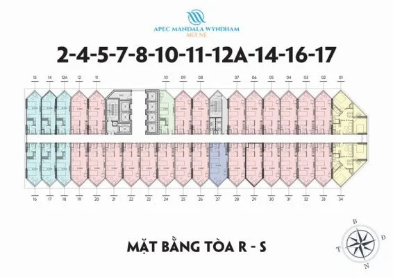 Mặt bằng căn hộ tầng 2-4-5-7-8-10-11-12A-14-16-17 Block Ruby & Sapphire - Apec Mũi Né