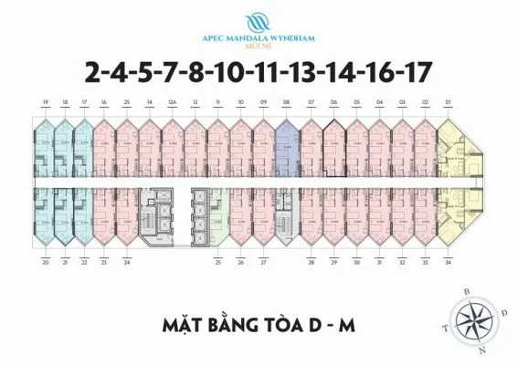 Mặt bằng căn hộ tầng 2, 4, 5, 7, 8, 10, 11, 13, 14, 16, 17 Tòa Diamond và Marble